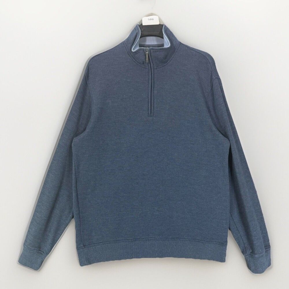 Van Heusen Sweater Men's Large 1/4 Zip Mock Neck Pullover Blue Cotton Knit